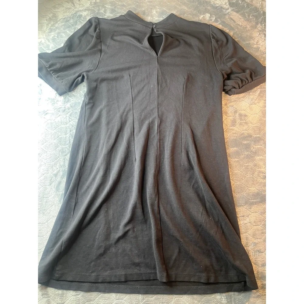 LOFT Black Mock Neck Puff Sleeve Ponte Sheath Dress Size 14 Short Sleeve LBD - Picture 6 of 6